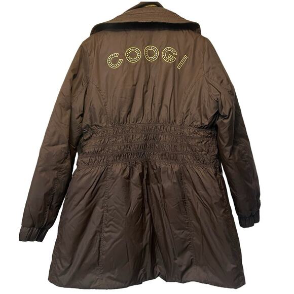 Coogi Puffer Jacket Brown Gold Coat Full Zip & Snap Button Spellout Size Large - Picture 1 of 13